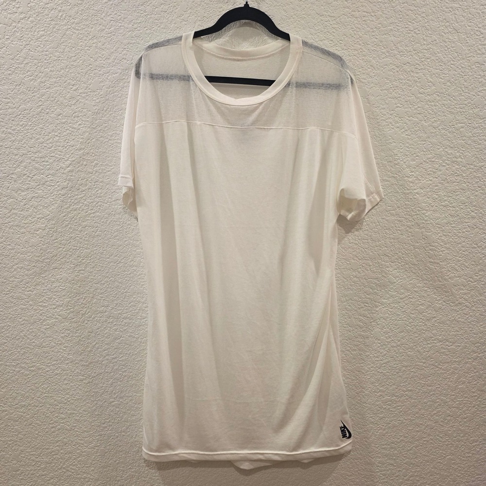 Nike Sportswear Sail White Sheer Mesh Yoke T-Shirt Women XS Summer Oversized